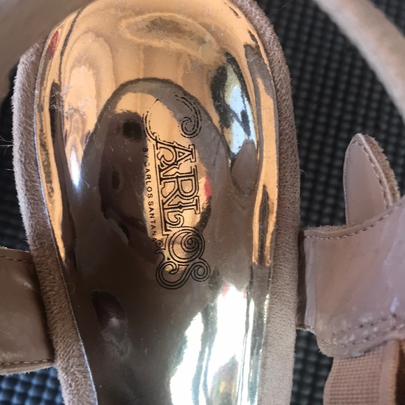 Size 8 1/2 tan suede 70s retro platform wedge - Picture 5 of 5